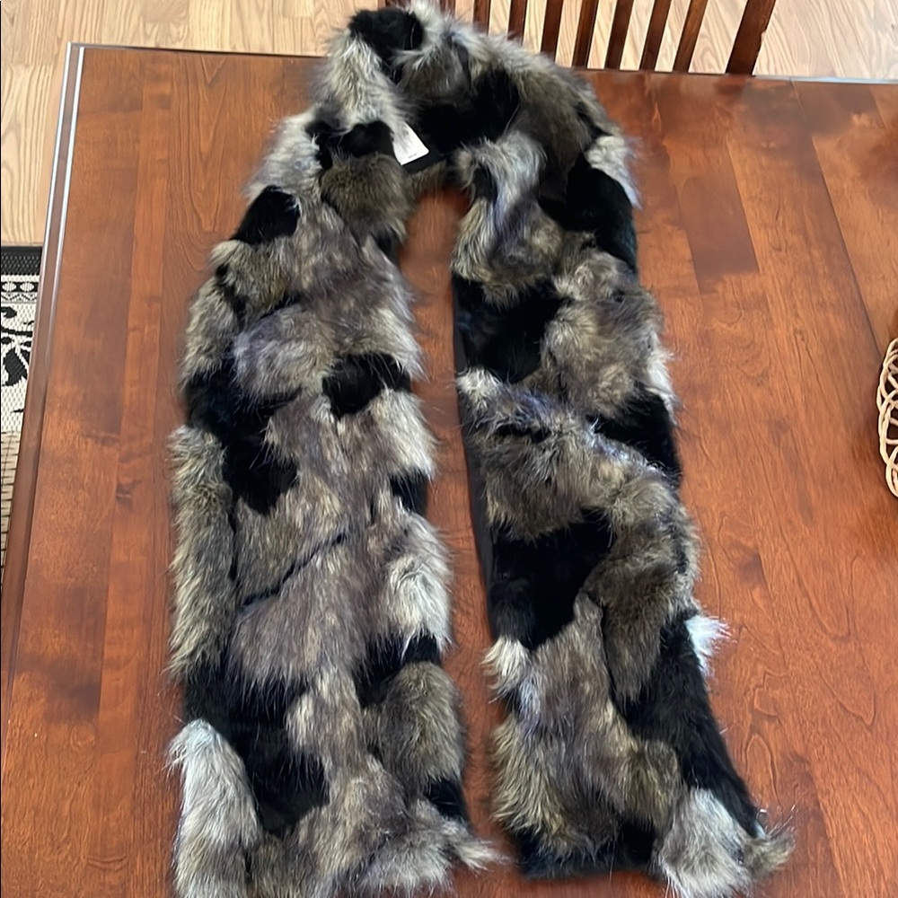 Faux Fur Patchwork Scarf- NWT